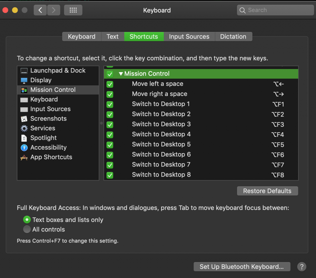 macOS Keyboard Preferences Screenshot